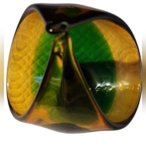 Vintage Italian Norleans Amber Green Hand Blown Glass Basket/Vase - Picture 3 of 5